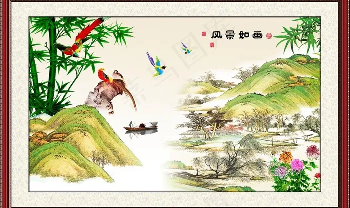 最新款 中堂画 壁画图片(4724X3071(DPI:300))psd模版下载