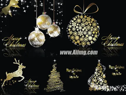 圣诞节梦幻金色元素矢量素材 圣诞节梦幻金色元素矢量素材