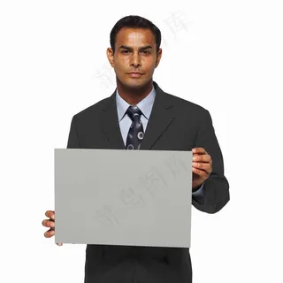 拿着空白广告牌的商务人物图片