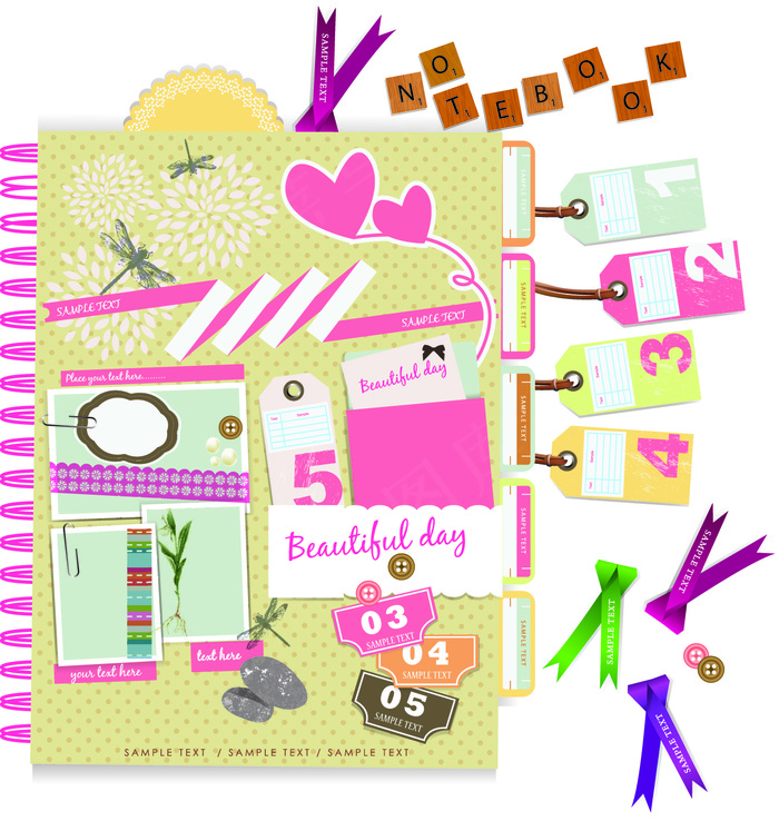 可爱造型书签设计矢量素材