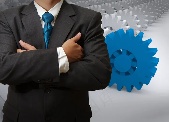 成功的商人和齿轮