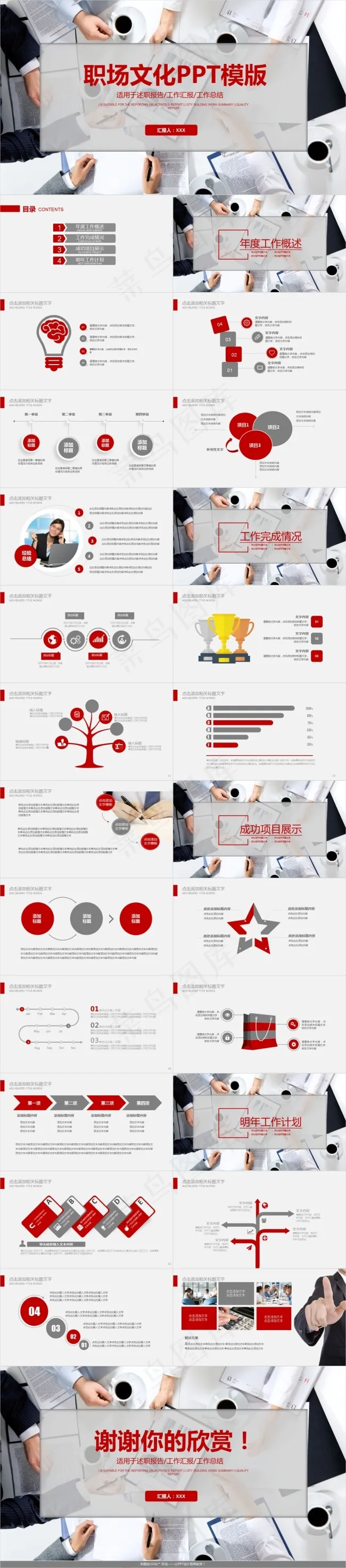红色大气职场文化工作汇报PPT模板