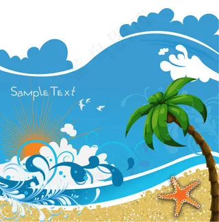 夏日悠悠椰树海星大海