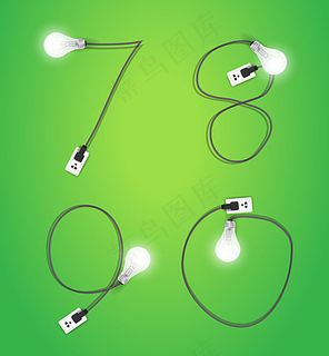 矢量电线灯泡数字设计
