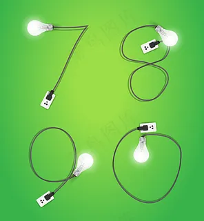 矢量电线灯泡数字设计