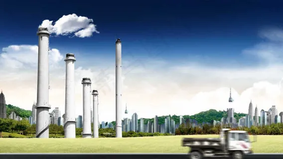 草地上的烟囱和汽车 草地上的烟囱和汽车