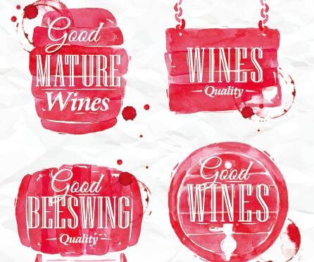 水彩画的葡萄酒的标签向量