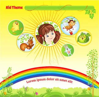 动物小女孩彩虹展板图片