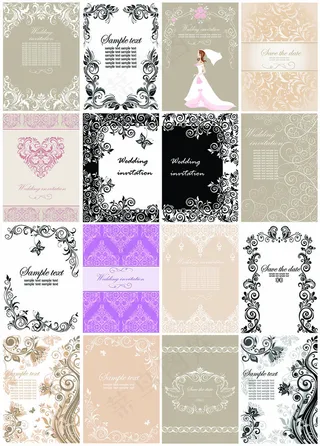 欧式花纹婚礼卡片矢量素材