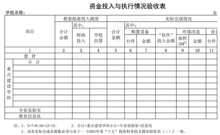 学校资金投入与执行情况验收表