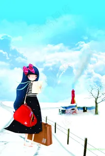 雪地里的卡通美女