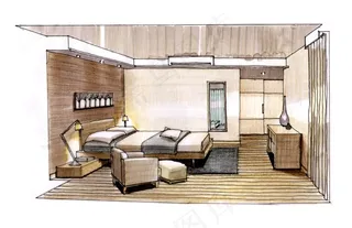 交标主人房透视图手绘图片素材