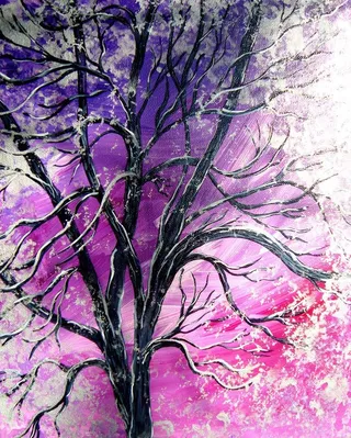 油画 冬天的树图片