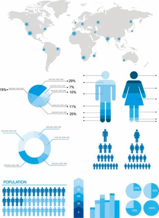 世界地图 蓝色流行柱状图...