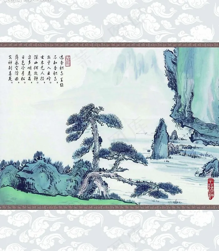 移门山水画(5513X6693(DPI:100))psd模版下载