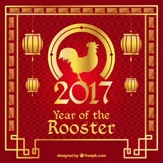 梦幻新年背景与金色框架灯笼