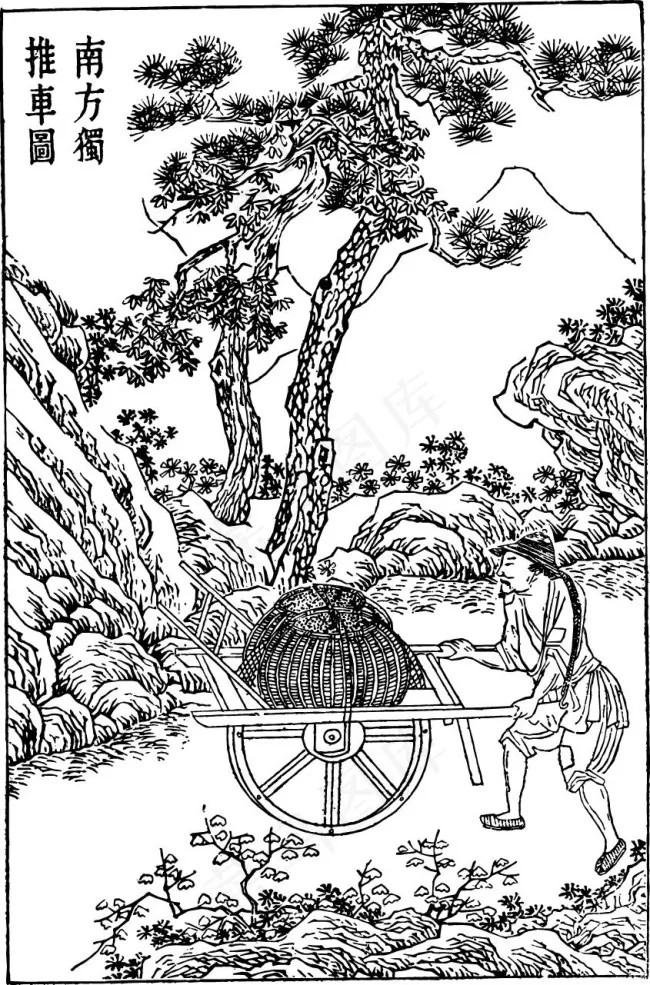 天工开物推车图eps,ai矢量模版下载