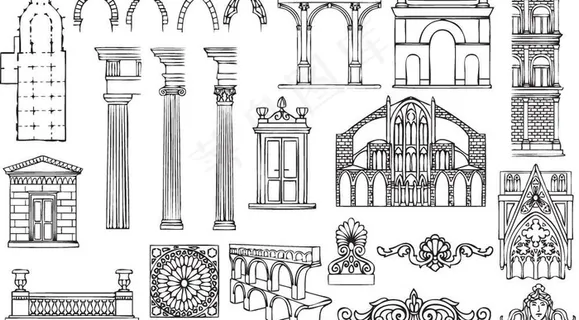 欧式柱体拱形建筑图片