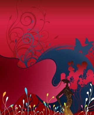 潮流时尚女性蝴蝶花纹矢量图