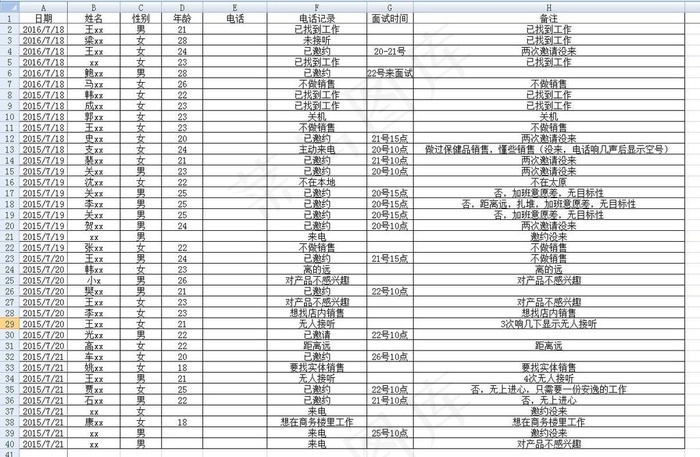招聘记录表格