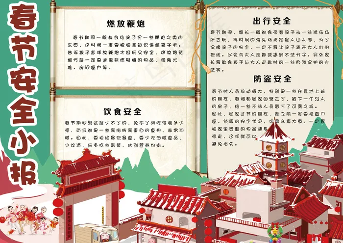 卡通中国风春节安全小报模板(4961X3508(DPI:300))psd模版下载