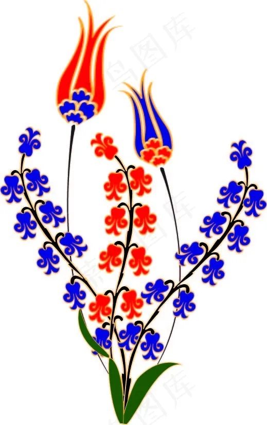 红蓝小花插画eps,ai矢量模版下载