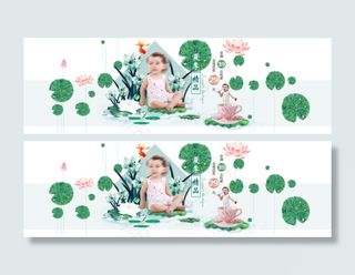 淘宝婴童服饰轮播中国复古风夏季荷花...