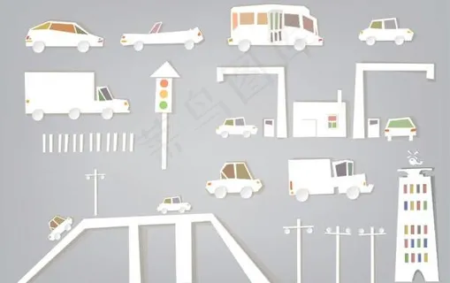 交通剪纸矢量素材