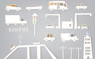 交通剪纸矢量素材