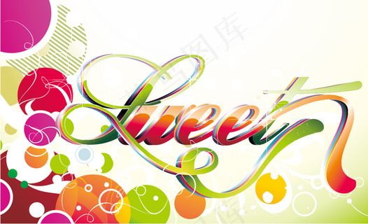 幻彩圆形背景与艺术英文字矢量素材