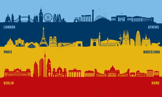 简约手绘城市背景剪影建筑房地产设计...