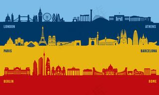 简约手绘城市背景剪影建筑房地产设计...