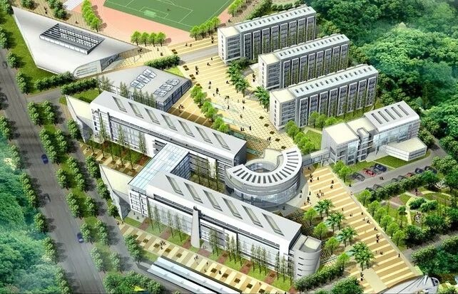 现代学校建筑群鸟瞰效果图设计