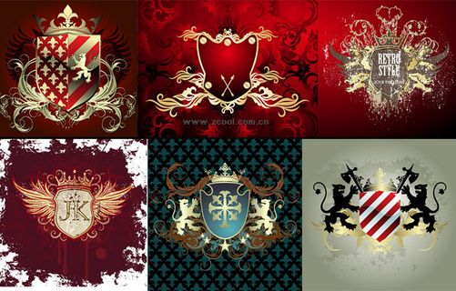 6欧洲盾牌花纹翅膀矢量素材