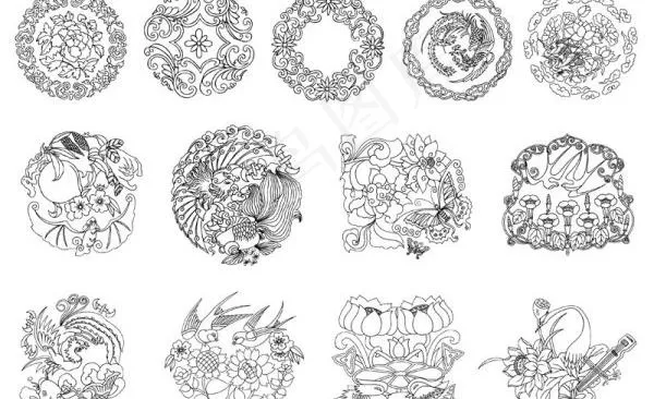 传统古典花纹图案矢量素材ai矢量模版下载