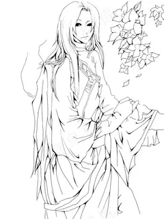 古风素材美女黑白线稿