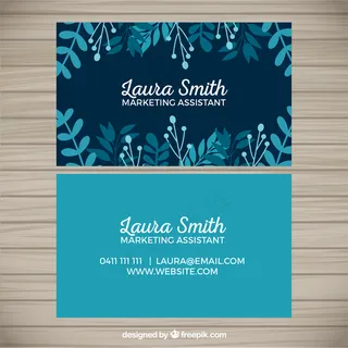 带有花卉元素的蓝色名片