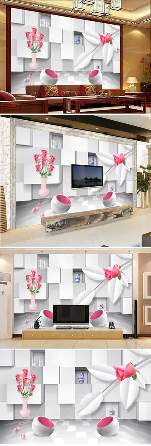 3D立体方格花卉背景墙壁画墙纸电视... 3D立体方格花卉背景墙壁画墙纸电视...