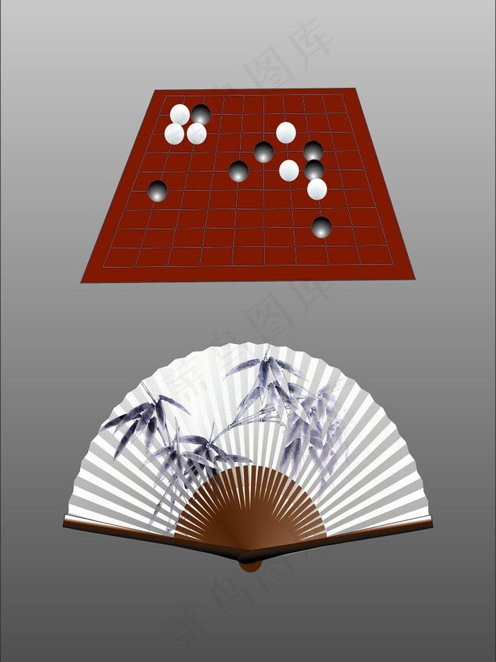 古典围棋扇子cdr矢量模版下载