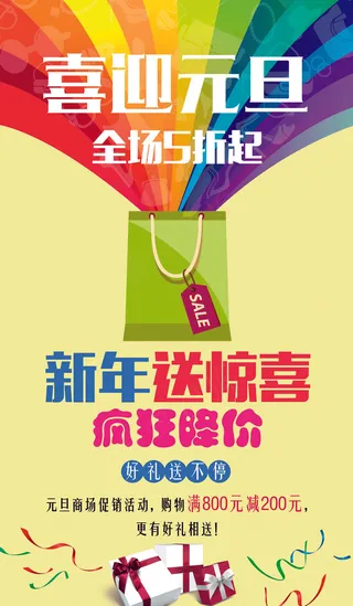 喜迎元旦商场打折促销海报模板