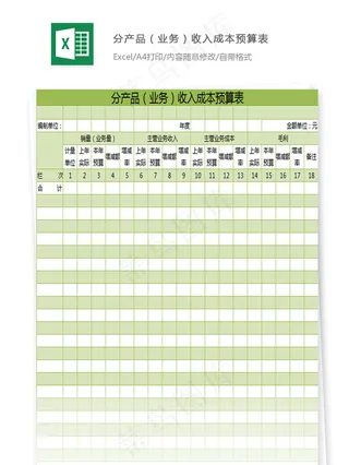 分产品（业务）收入成本预算表