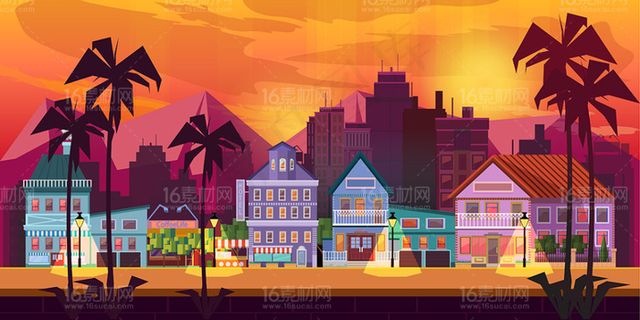 时尚扁平化城市插画矢量素材