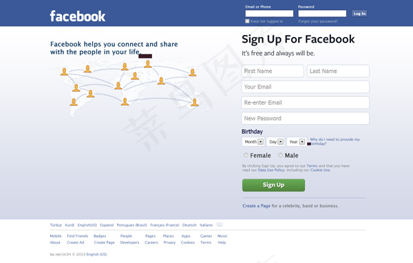Facebook网页登录页PSD素...psd模版下载