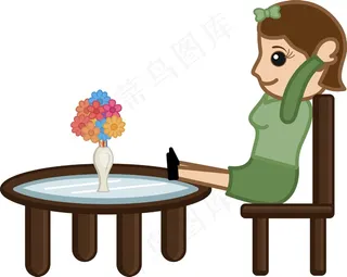 卡通女人休息椅