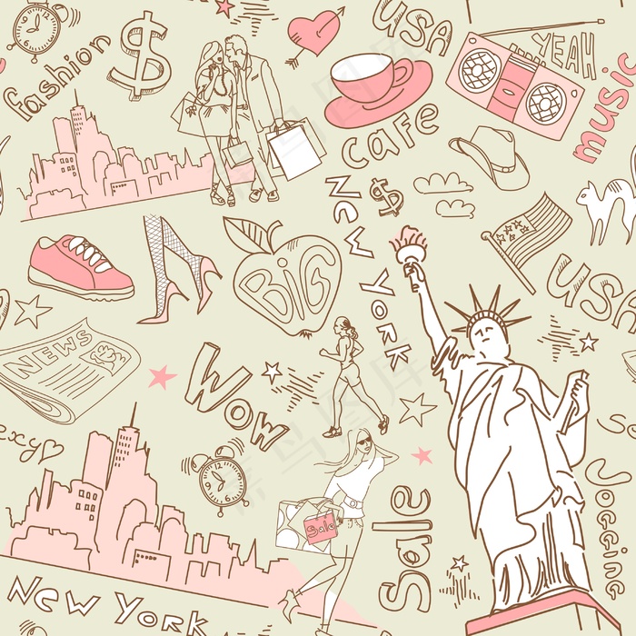 纽约无缝管的涂鸦图案