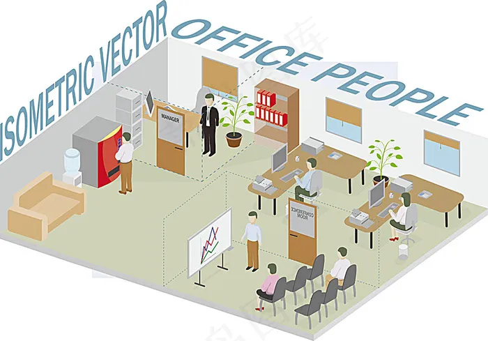 办公区域效果图eps,ai矢量模版下载