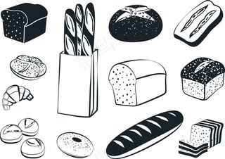手绘黑白面包图案矢量素材
