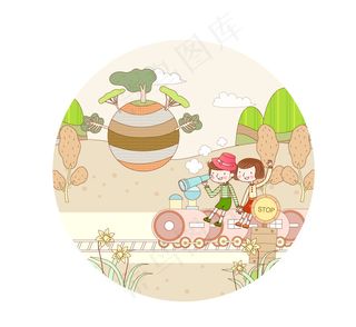 旅游主题的梦孩子画矢量素材