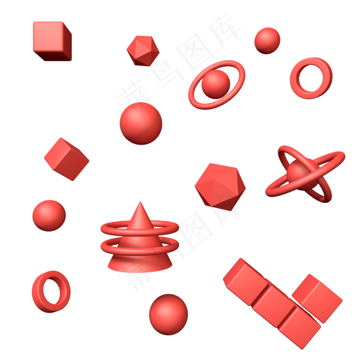C4D红色立体几何图形球宝石点缀元,免抠元素(2000*2000px 300 dpi )