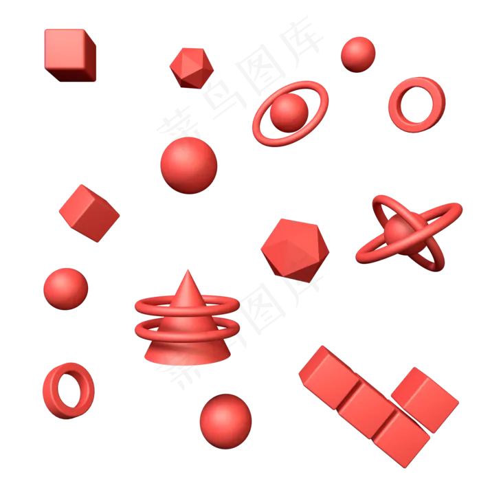 C4D红色立体几何图形球宝石点缀元,免抠元素(2000*2000px 300 dpi )